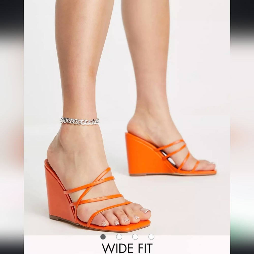 NEWOB Topshop Rocco Orange Strappy Summer Slip On Wedge Sandals 6.5